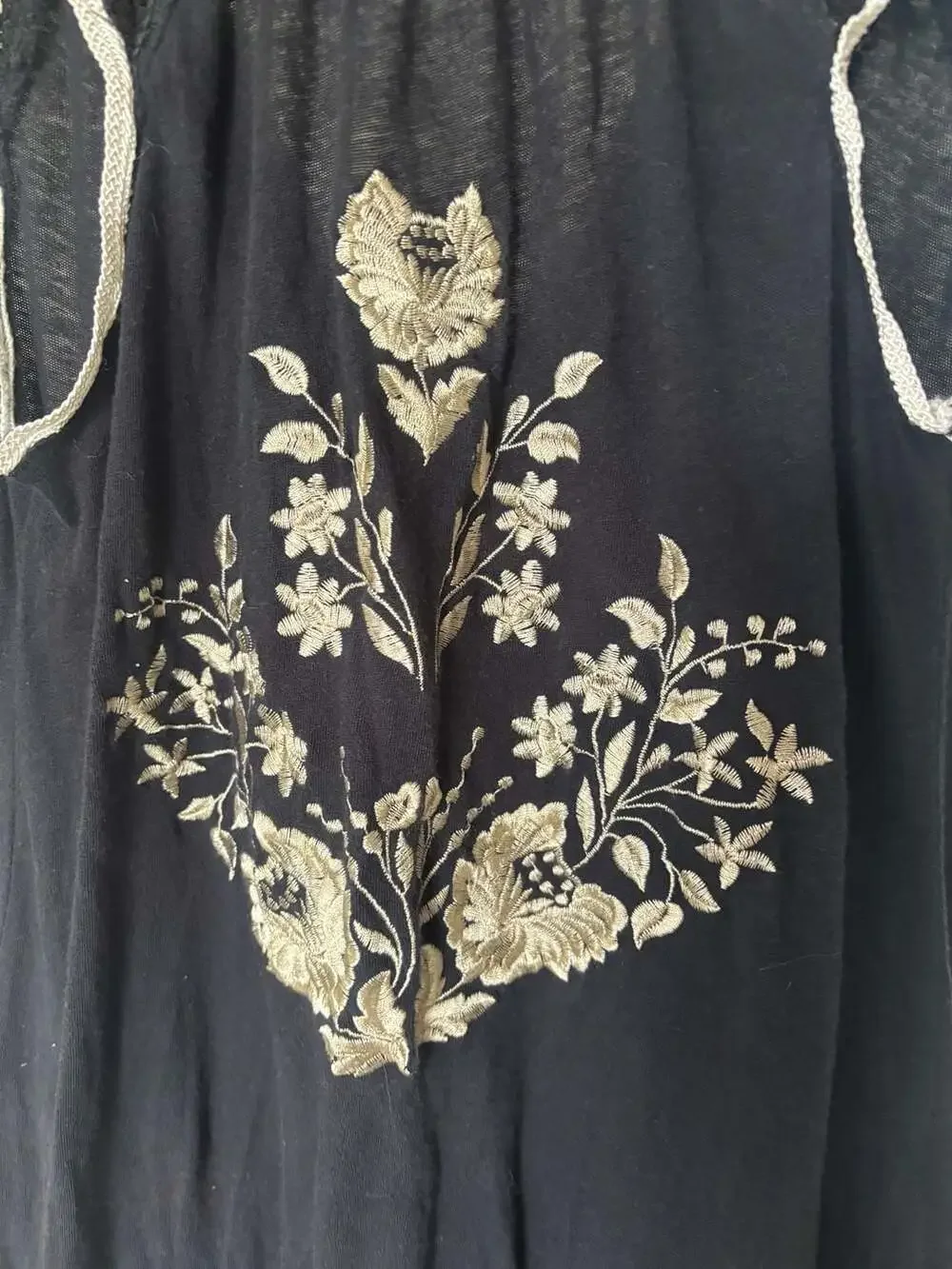 Free People Sleeveless Embroidered Ruffle Hem Tunic Top indie bohemian festival
